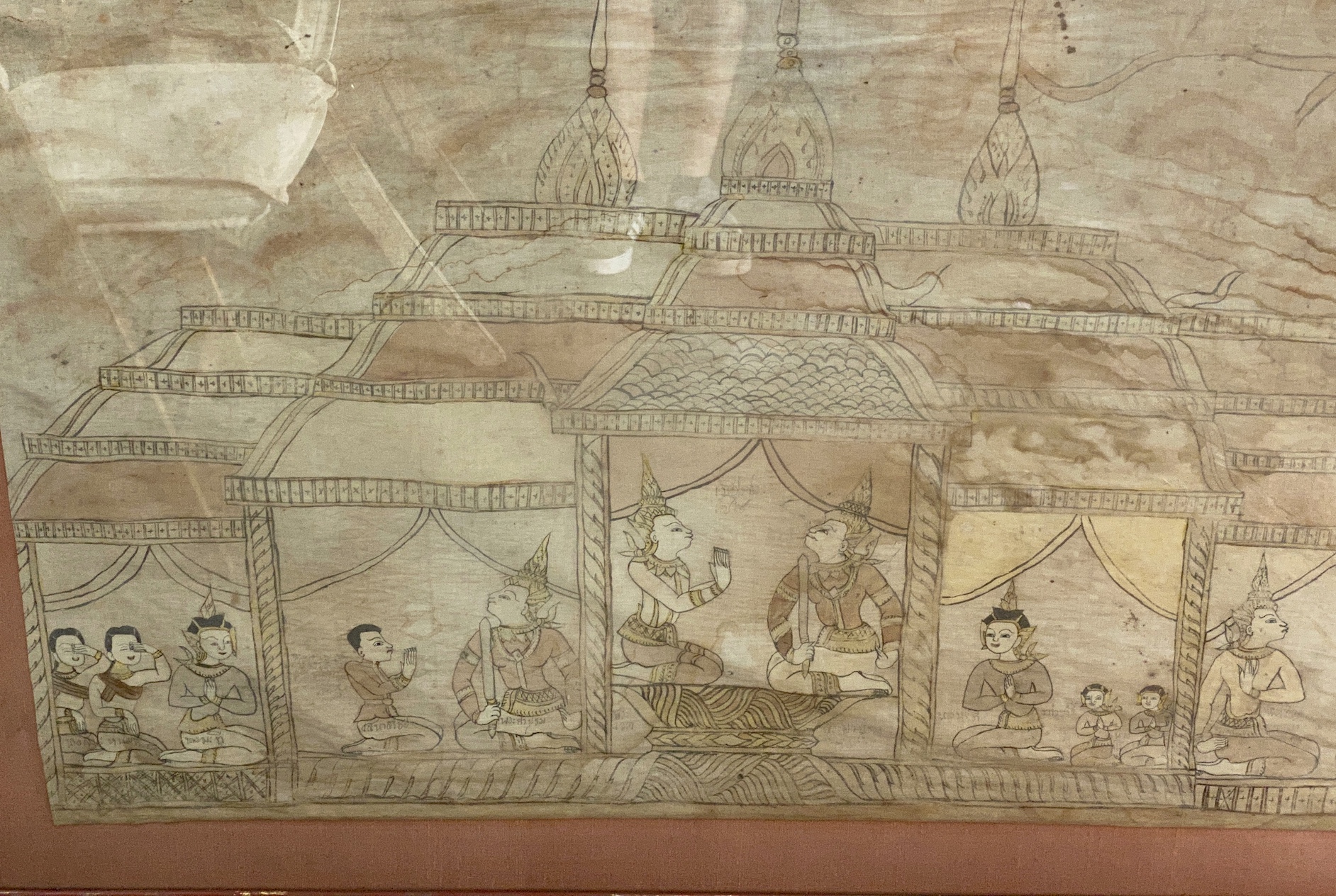 A Sino Tibetan painted fabric panel, width 168cm, height 105cm